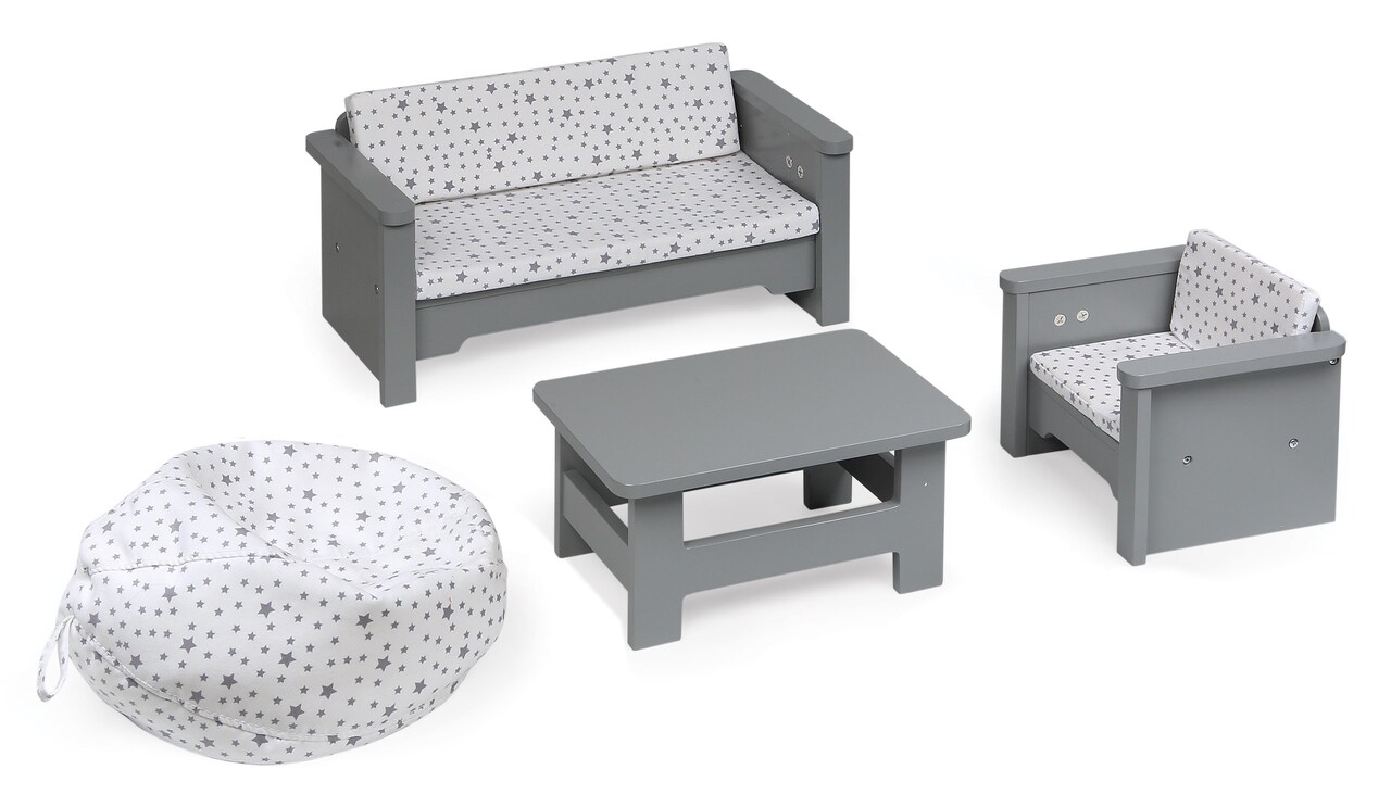 Badger Basket Living Room Furniture Set for 18 inch Dolls - Gray/White